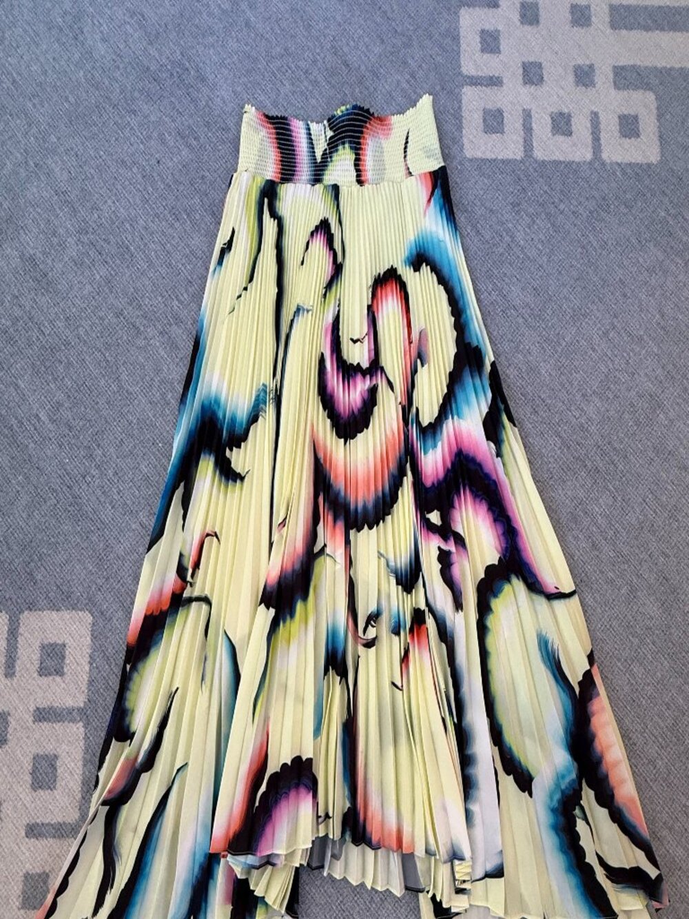 A.L.C. Midi Skirt Women 6 Yellow Multi Sonali Abstract Pleated Handkerchief Hem